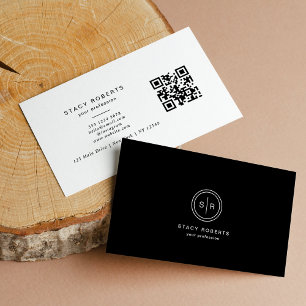Simple 2 Initial Circle Monogramed Logo QR Code Business Card