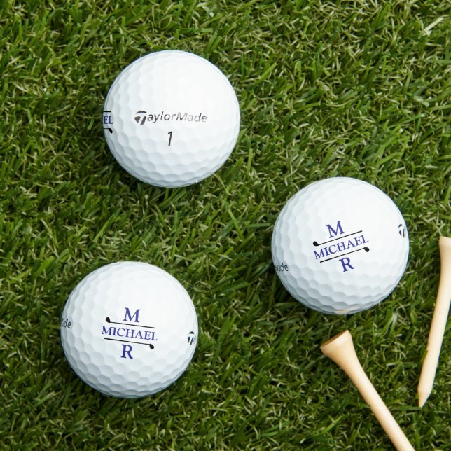 Simple 2-initials Monogram Custom Blue Logo Golf Balls (Insitu Grass)