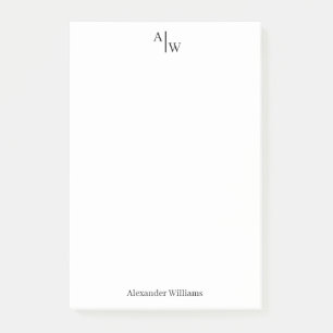 Simple 2 Monogram Initial Professional Basic Black Post-it Notes