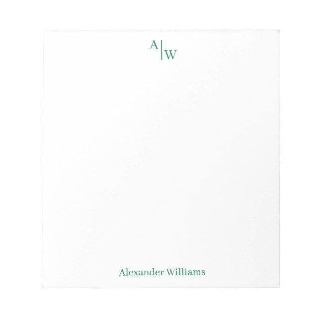 Simple 2 Monogram Initial Professional Green  Notepad (Front)