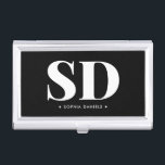 Simple 2 Monogram Initial Retro Black White Business Card Holder<br><div class="desc">Classic Elegant Minimal Black White 2 Monogram Monogrammed Initial</div>