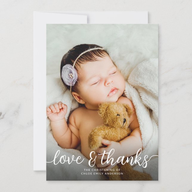 Simple 2 Photo Baptism Christening Thank You Card (Front)