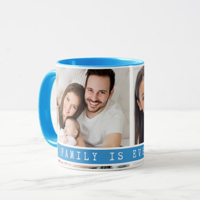 Simple 2 Photo Collage Family Quote Light Blue Mug (Front Left)