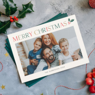 Simple 2 Photo Colourful Merry Christmas Holiday Card