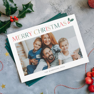 Simple 2 Photo Colourful Merry Christmas Holiday Card