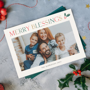 Simple 2 Photo Colourful Religious Christmas Holiday Card
