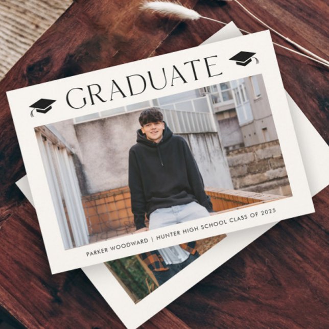 Simple 2 Photo Graduation Invitation (Simple graduation cap photo invitations.)