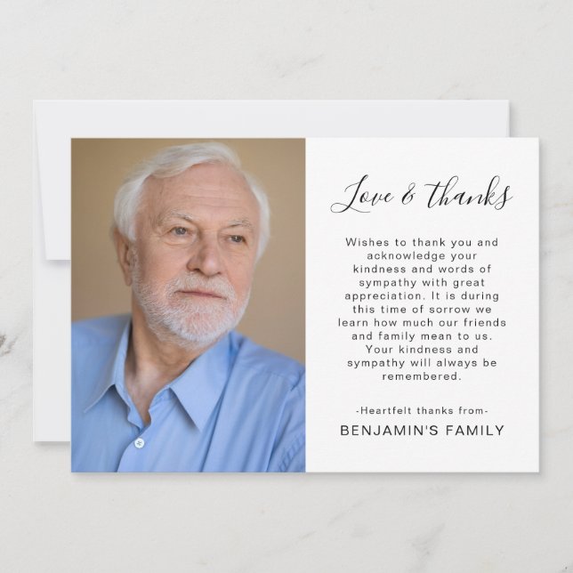 Simple 2 Photo Script Bereavement Sympathy Funeral Thank You Card (Front)