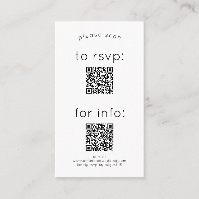 Simple 2 QR Codes RSVP and details Wedding Enclosure Card (Front)