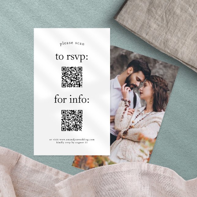 Simple 2 QR Codes RSVP Information Photo Wedding Enclosure Card (Creator Uploaded)
