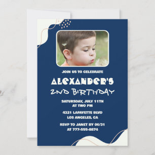 Simple 2nd birthday invitations Boy Photo Navy