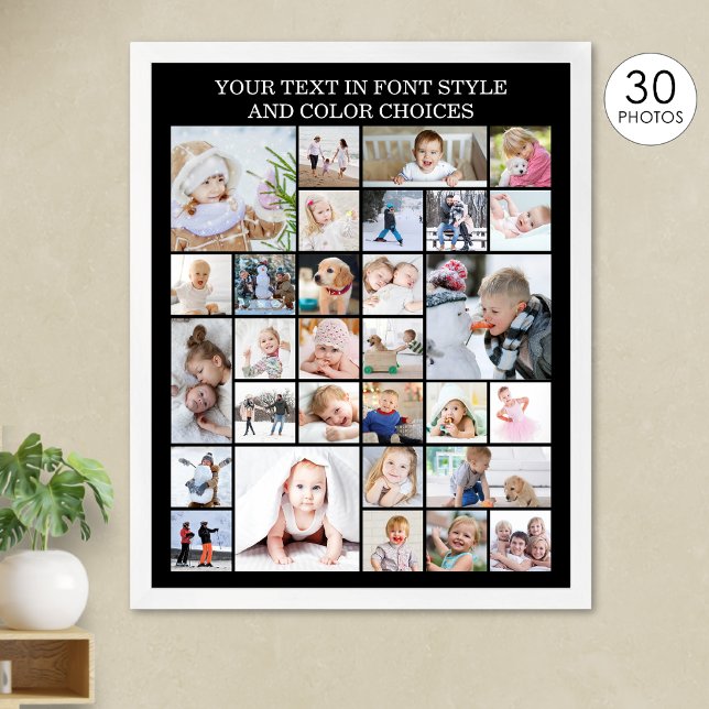 Simple 30 Photo Collage Custom Color and Text Poster (Creator Uploaded)