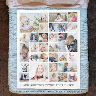 Simple 30 Photo Collage Custom Colour and Text Fleece Blanket