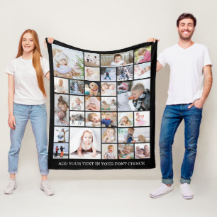 Simple 30 Photo Collage Custom Colour and Text Fleece Blanket