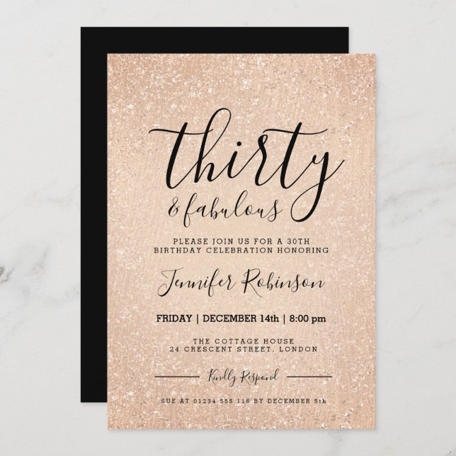 Simple 30th Birthday Rose Gold Glitter Paint Invitation (Front/Back)