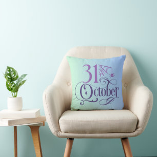 Simple 31 October Blue and Green Halloween Cushion
