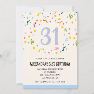 Simple 31st birthday invitations Confetti Modern