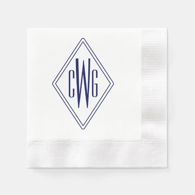 Simple 3 Initial Letter Mongm #5 Diamond Frame Blu Napkin (Front)