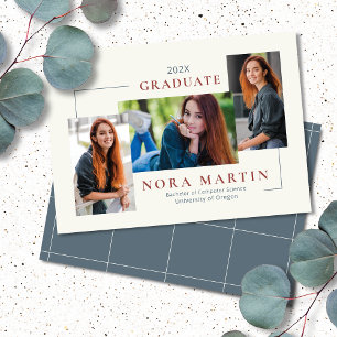 Simple 3 Photo Burgundy Dusty Blue Announcement