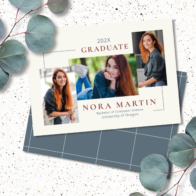 Simple 3 Photo Burgundy Dusty Blue Announcement (Creator Uploaded)