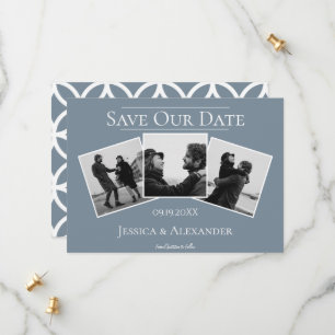Simple 3 Photo Collage   Dusty Blue Save The Date