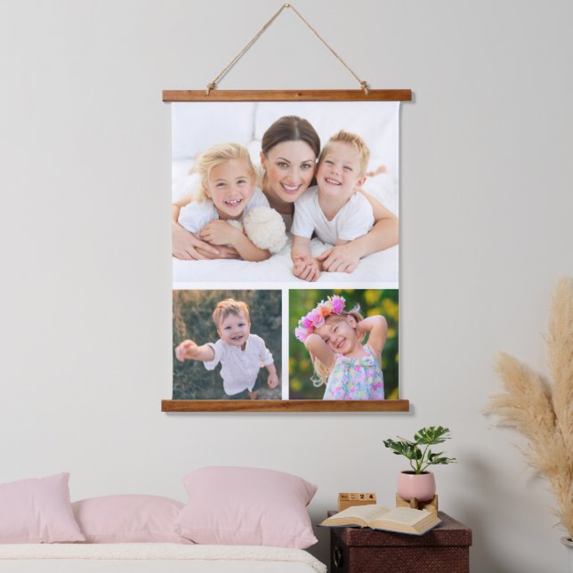 Simple 3 Photo Collage Hanging Tapestry (Bedroom)
