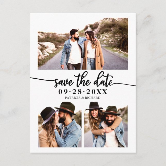 Simple 3 Photo Collage Wedding Save The Date Postcard (Front)