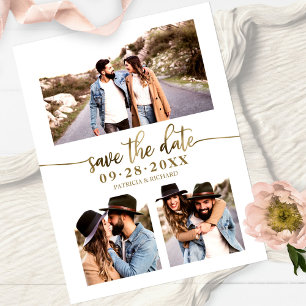 Simple 3 Photo Collage Wedding Save The Date Postcard