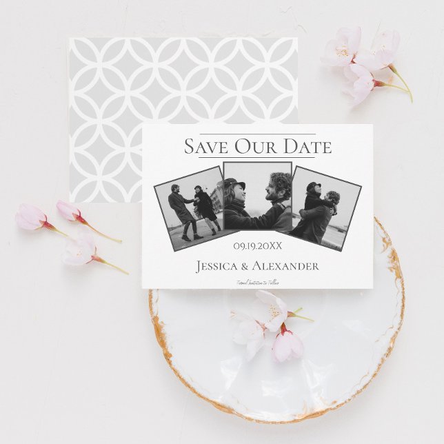 Simple 3 Photo Collage | White Save The Date (Creator Uploaded)