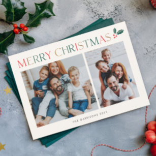 Simple 3 Photo Colourful Merry Christmas Holiday Card