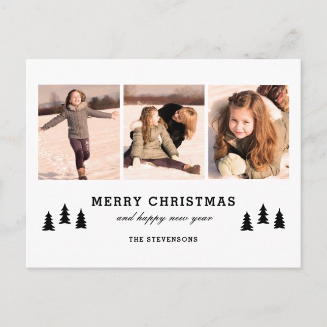 Simple 3 Photo Holiday Postcard (Front)