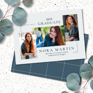 Simple 3 Photo Turquoise Graduation Announcement