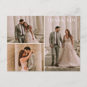 Simple 3 Photo Wedding Thank You Postcard