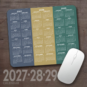 Simple 3 Year 2027 2028 2029 Calendar Colours Mouse Pad