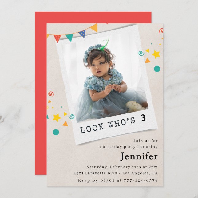 Simple 3rd birthday invitations Girl Photo (Front/Back)
