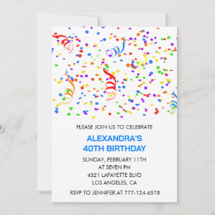 Simple 40th birthday invitations Confetti Rainbow