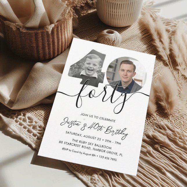 Simple 40th Birthday Photo  Invitation (Creator Uploaded)