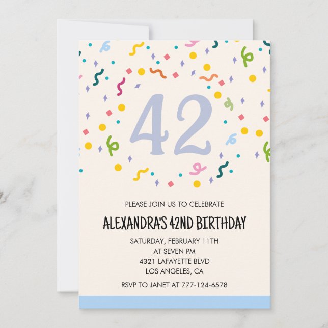 Simple 42nd birthday invitations Confetti Modern (Front)