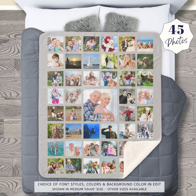 Simple 45 Photo Collage Custom Colour Personalised Sherpa Blanket (Creator Uploaded)
