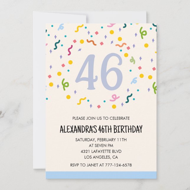 Simple 46th birthday invitations Confetti Modern (Front)