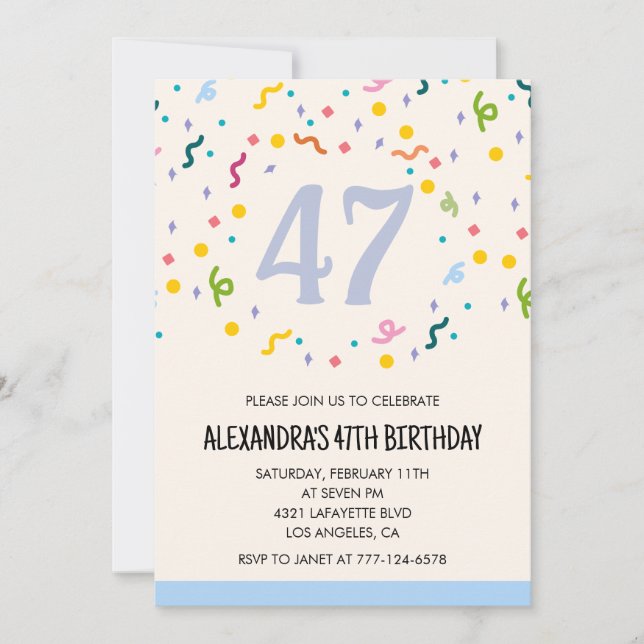 Simple 47th birthday invitations Confetti Modern (Front)