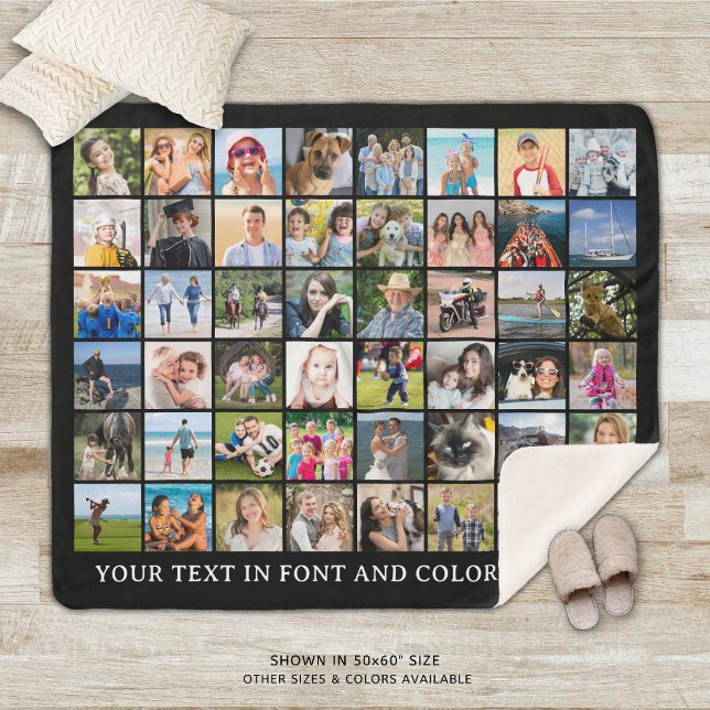 Simple 48 Photo Collage Custom Colour Sherpa Blanket (Creator Uploaded)