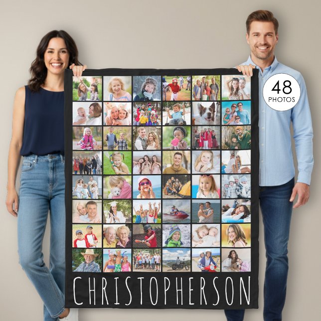 Simple 48 Photo Collage Your Colour Personalised Fleece Blanket (Creator Uploaded)