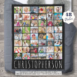 Simple 48 Photo Collage Your Colour Personalised Fleece Blanket<br><div class="desc">Wrap your loved ones in comfort and photo memories with this photo blanket featuring an easy-to-upload photo collage template with 48 square pictures and personalised with a family name, individual's name or your custom text in your choice of font style and all colours (shown in white on black). Soft and...</div>