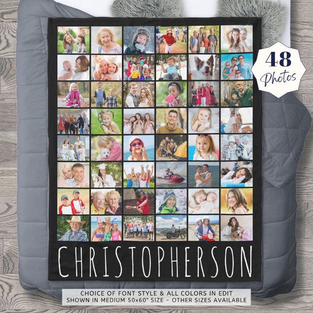 Simple 48 Photo Collage Your Colour Personalised Fleece Blanket (Creator Uploaded)