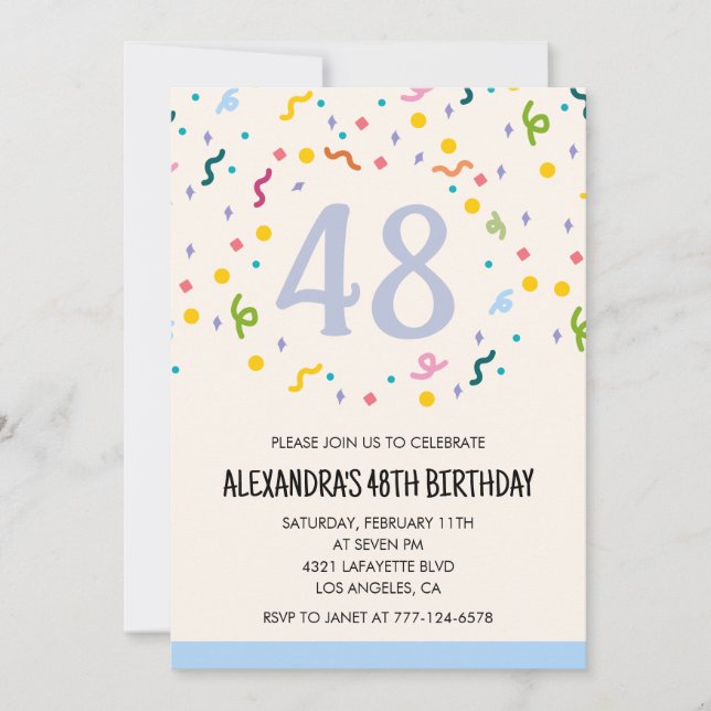 Simple 48th birthday invitations Confetti Modern (Front)