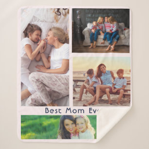 Simple 4 Photo Collage Custom Best Mum Ever Sherpa Blanket