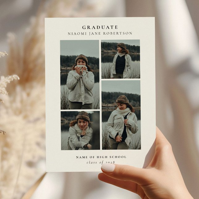 Simple 4 Photo Collage Graduation  Announcement (Creator Uploaded)