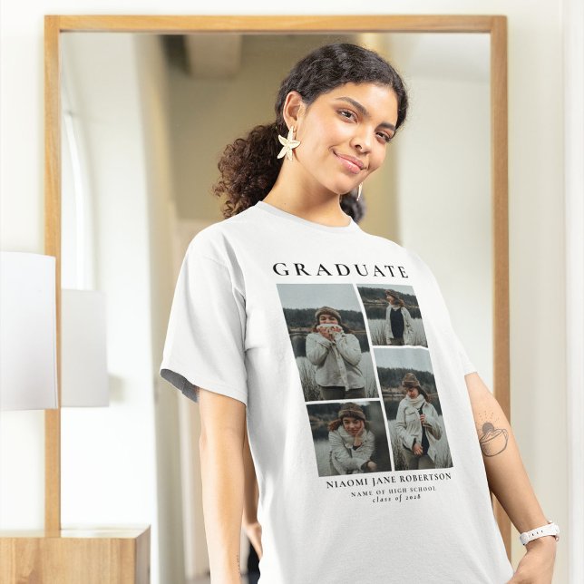 Simple 4 Photo Collage Graduation Gift T-Shirt (Creator Uploaded)