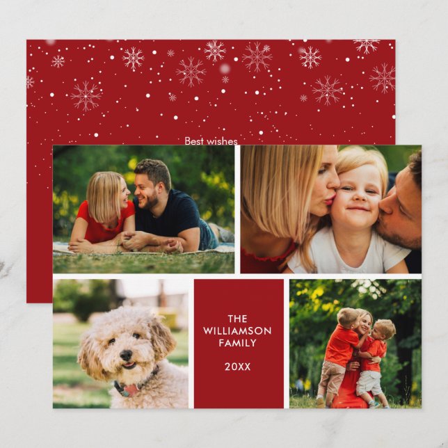 Simple 4 Photo Collage Holiday Card (Front/Back)